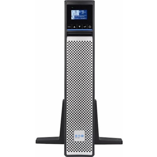 Eaton 5PX G2 UPS in tower configuration showing LCD interface and mesh ventilation