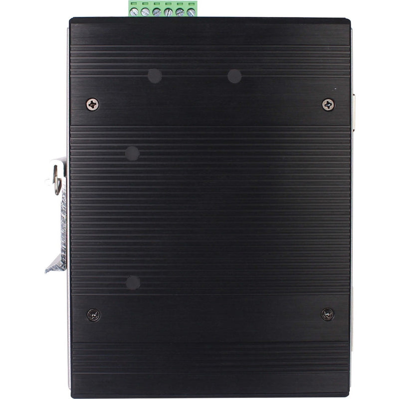 Side view of NGI-M08POE8-L2 showing heat dissipation design and industrial construction