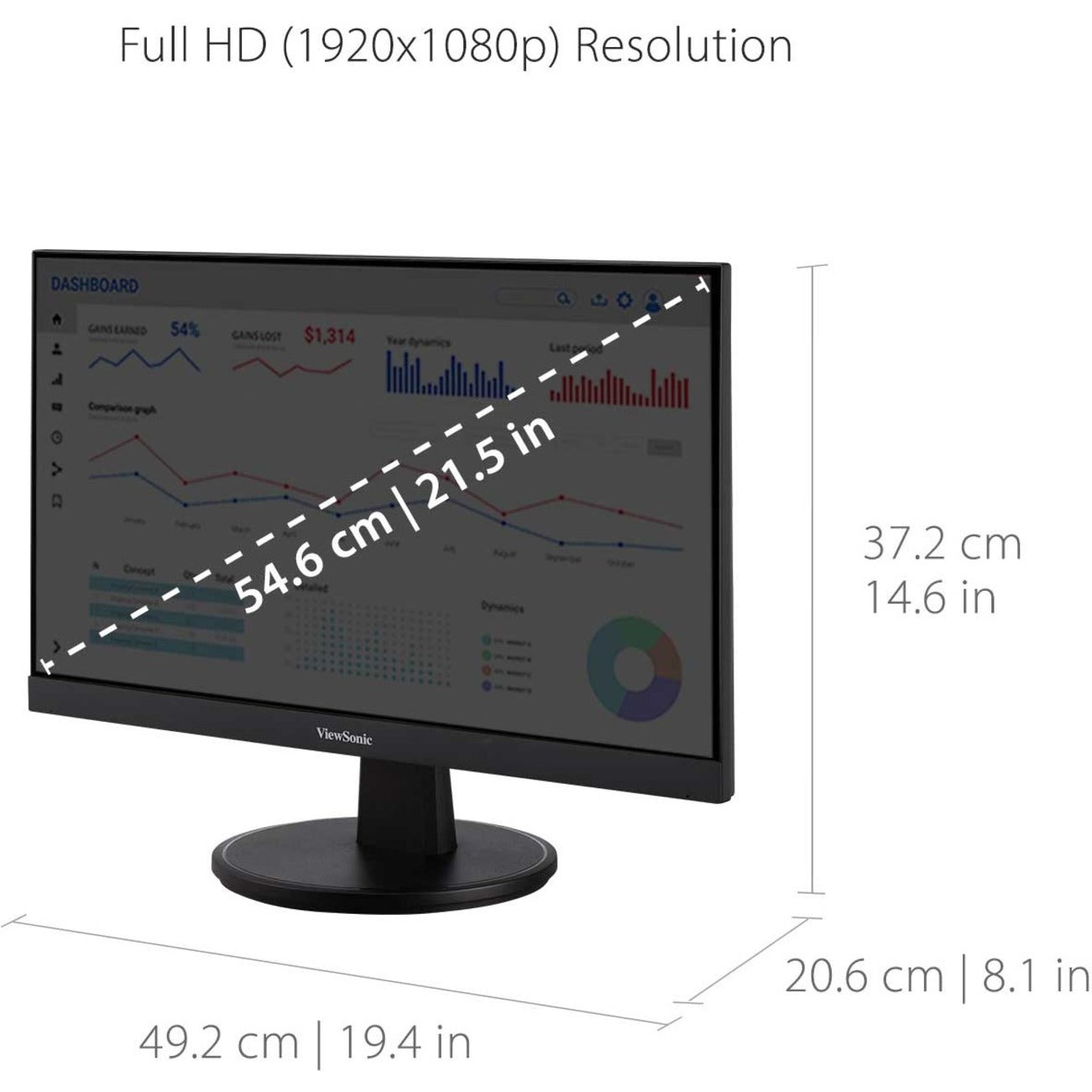 ViewSonic VA2247-MH 22" MVA LCD Monitor, Frameless, HDMI, VGA, 1920x1080 Resolution