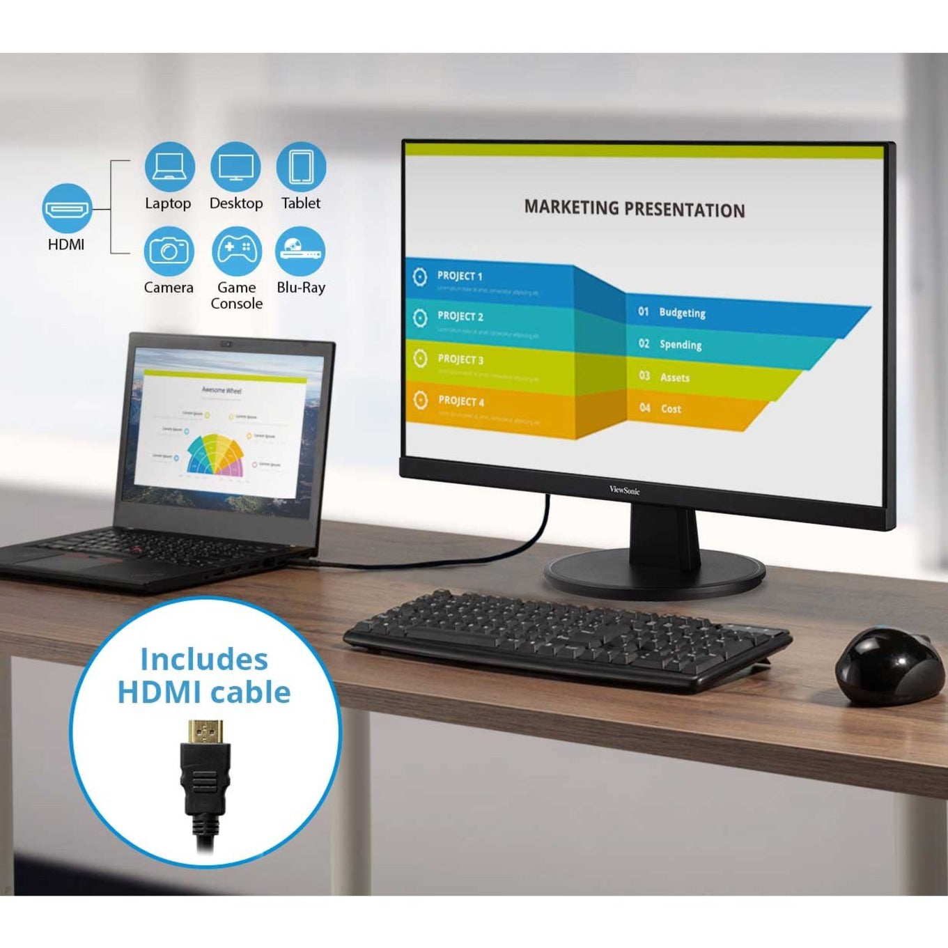 ViewSonic VA2247-MH 22" MVA LCD Monitor, Frameless, HDMI, VGA, 1920x1080 Resolution