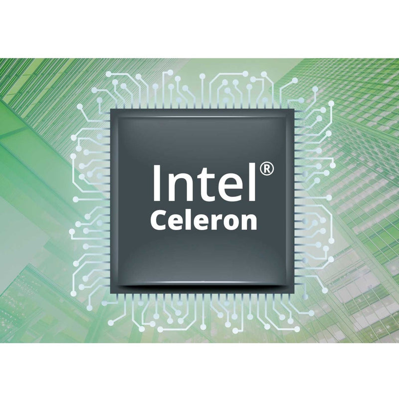 Intel Celeron processor logo with circuit design background