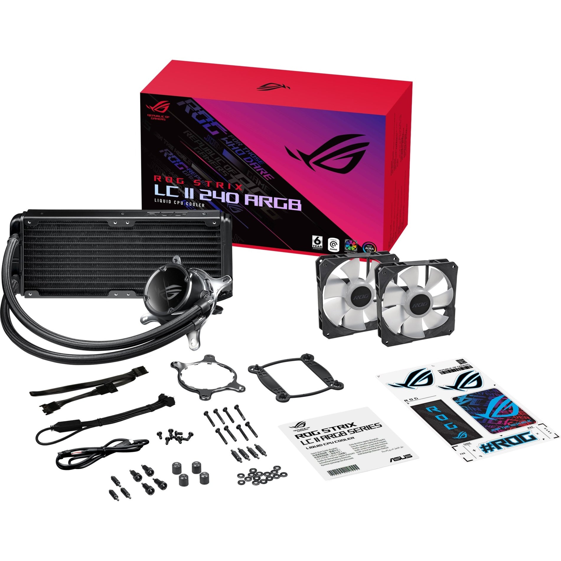 Asus ROG ROGSTRIXLCII240ARGB Strix LC II 240 ARGB Cooling Fan/Radiator/Water Block, Liquid Cooler, RGB LED, High Airflow, Low Noise