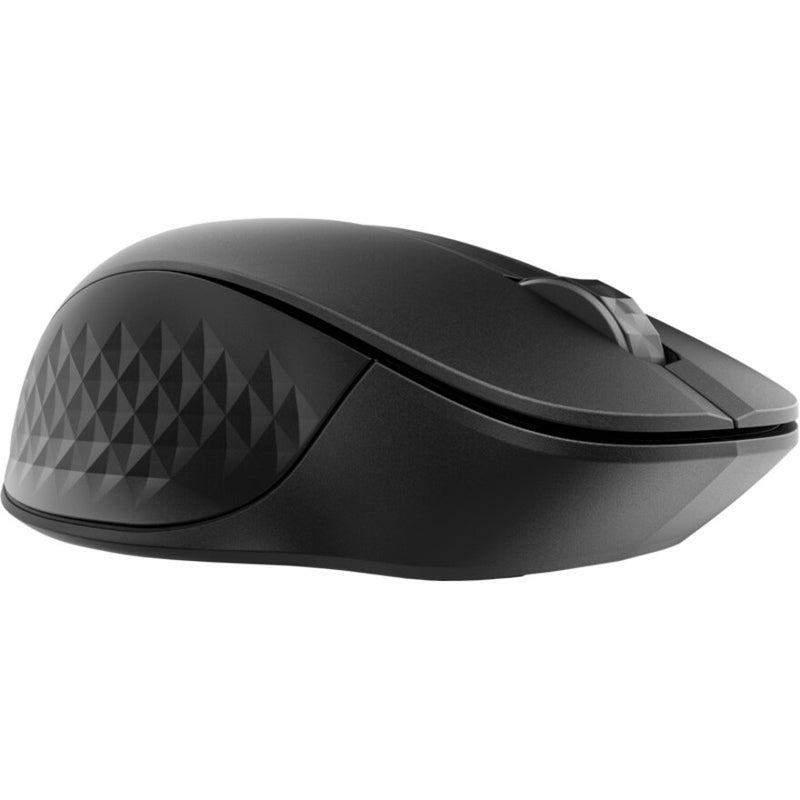 Side view of HP 435 wireless mouse displaying ergonomic shape and textured grip pattern