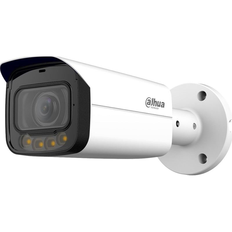 Dahua N85EFN2 8MP white bullet security camera with LED array and wide-angle lens mounted on wall