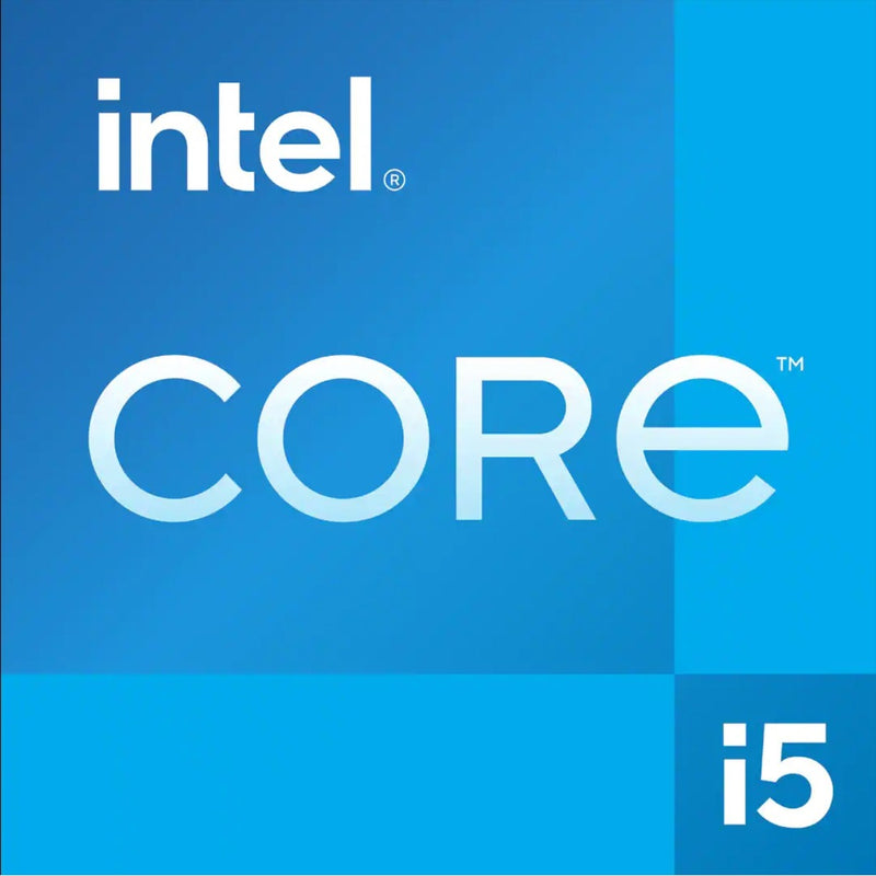 Intel Core i5 processor logo on blue gradient background showcasing 12th generation branding