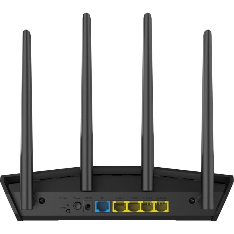 Close-up of ASUS RT-AX1800S router's rear ports and controls