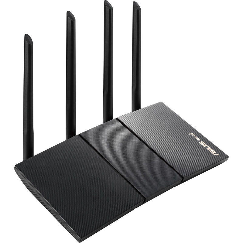 Side angle view of ASUS RT-AX1800S router showing slim design and antenna configuration