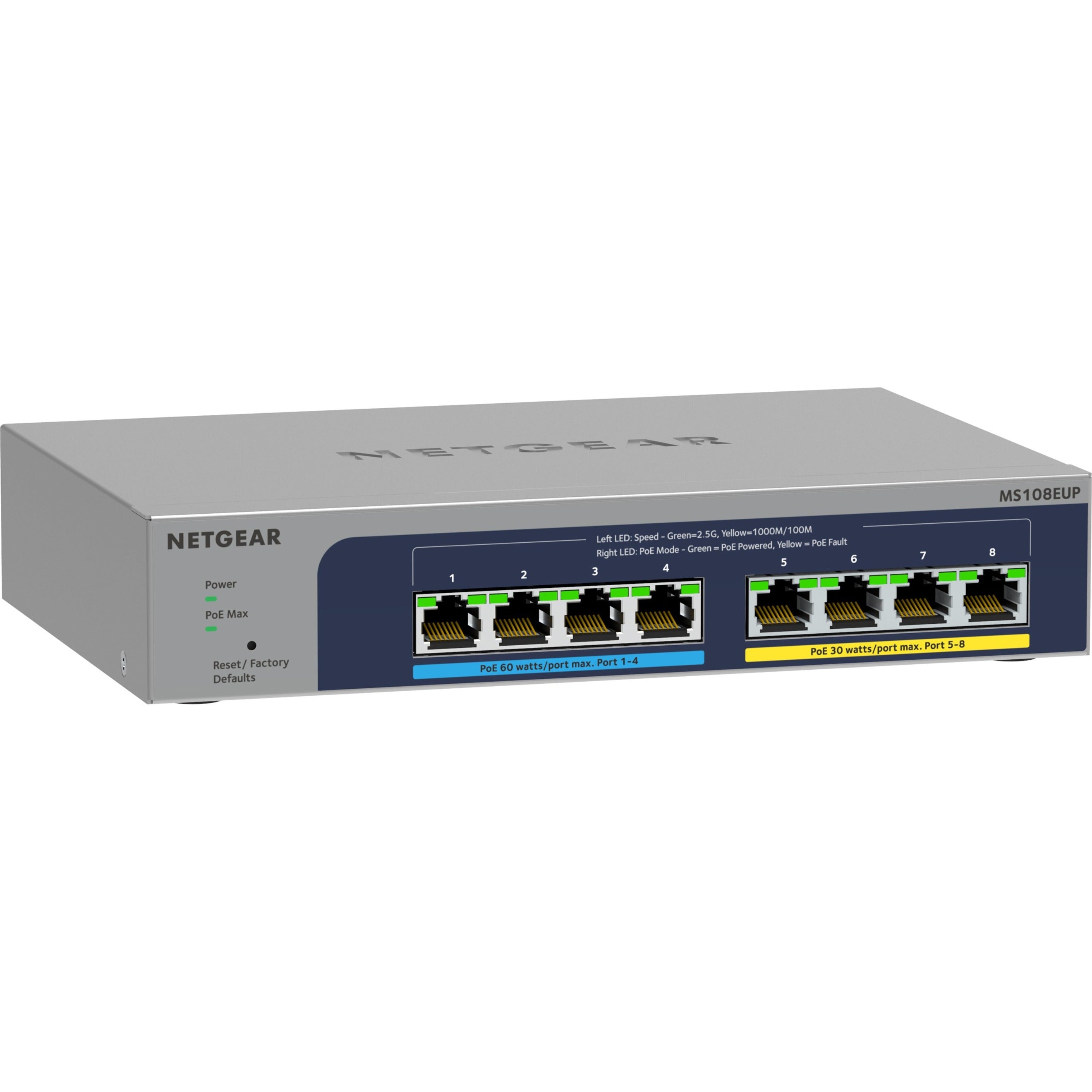 NETGEAR MS108EUP-100NAS 8-port Ultra60 PoE++ Multi-Gigabit Ethernet Plus Switch, 230W PoE Budget, WiFi 6 AP Connectivity