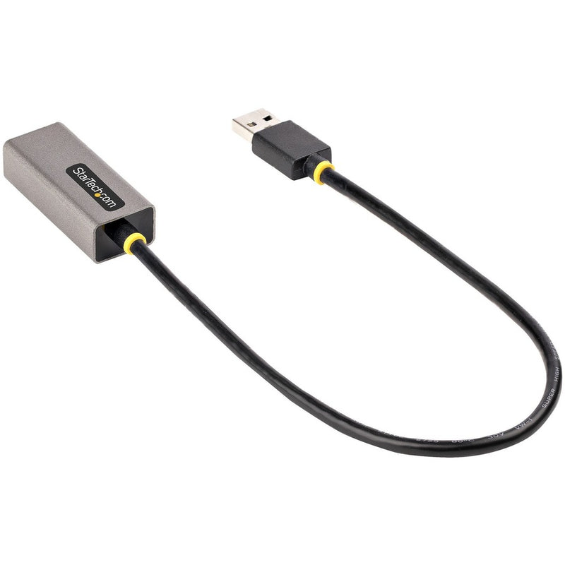 Angled view of the StarTech.com Ethernet adapter showing curved cable design