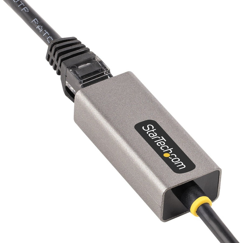 Detail of strain relief and cable connection on StarTech.com Ethernet adapter