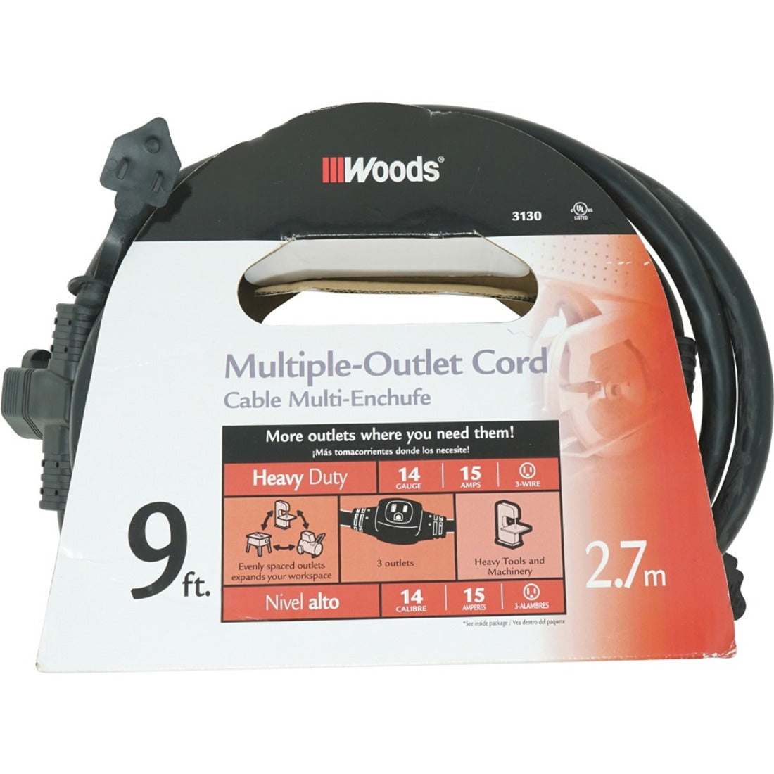 Southwire 3130 Standard Power Cord, 9 ft, 15A, 125V AC, Lifetime Warranty, Black