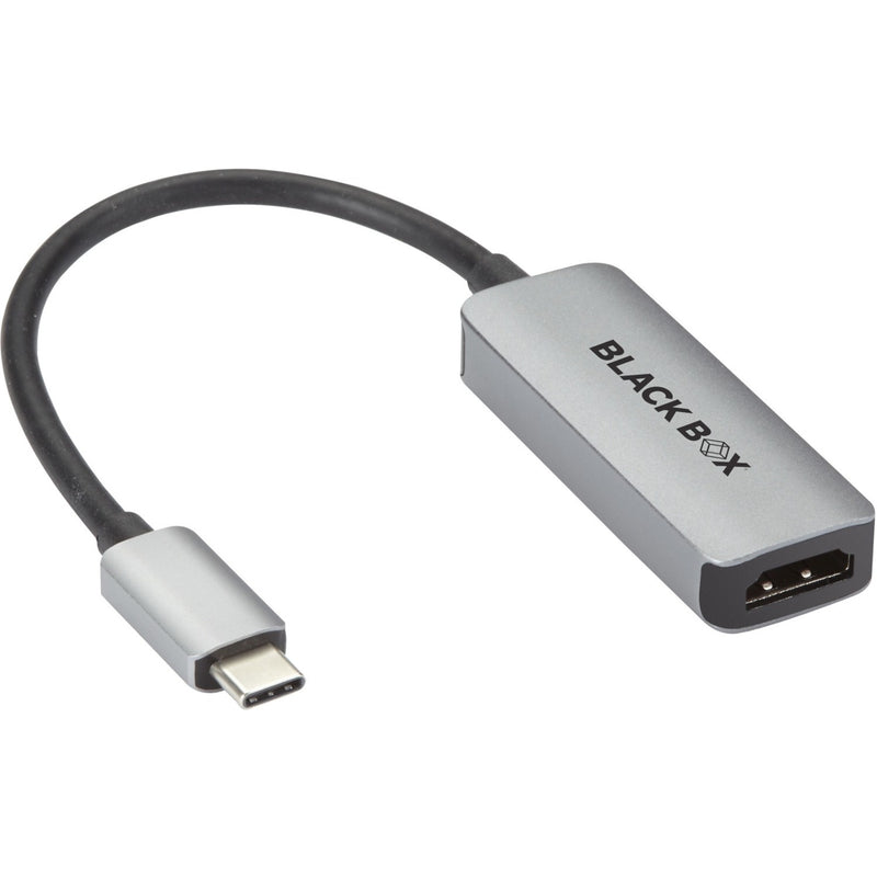 Black Box USB-C to HDMI adapter showing sleek gray aluminum housing and black cable