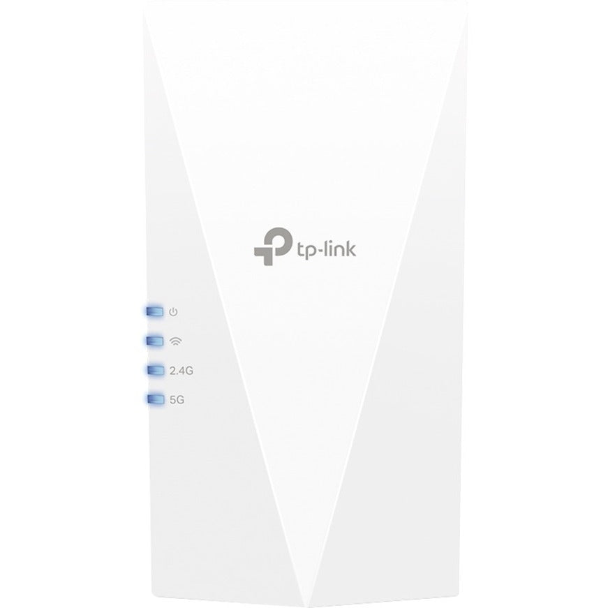 Front view of the TP-Link RE600X showing clean white design and LED indicators-alternate-image2