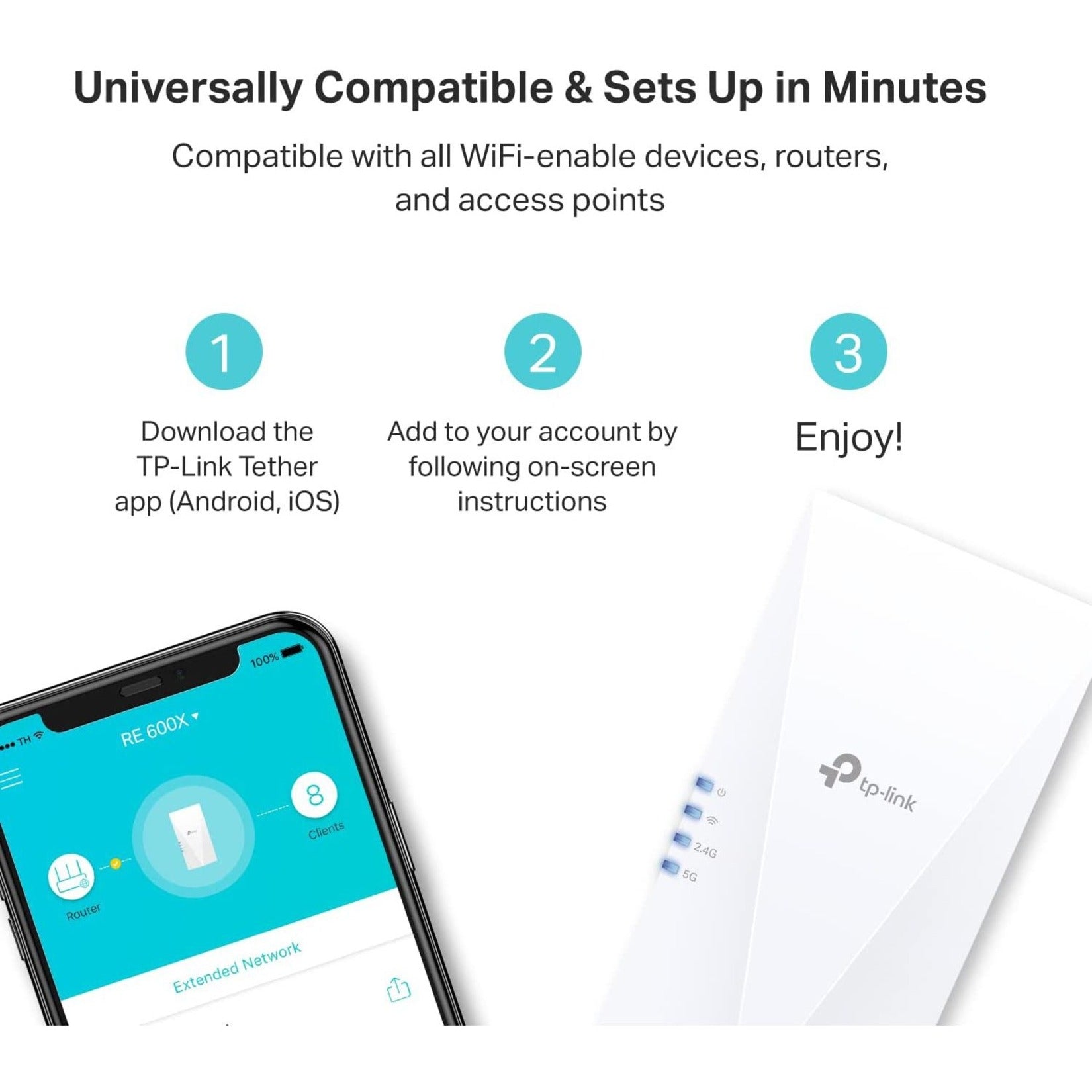 Three-step setup guide with TP-Link Tether app interface screenshot-alternate-image7