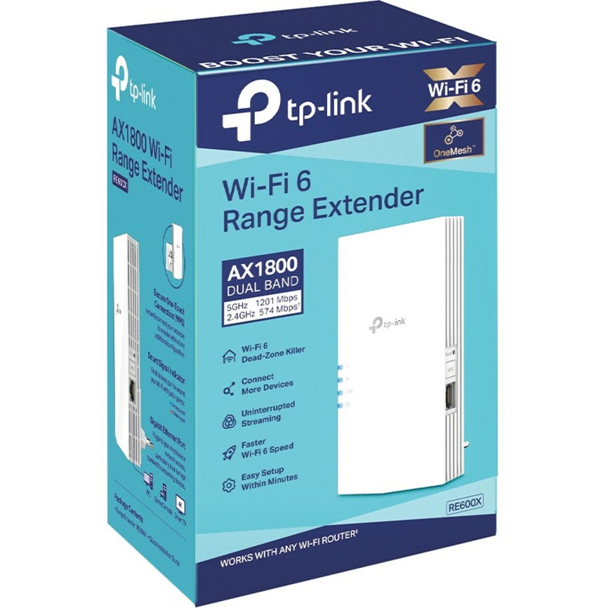 TP-Link RE600X retail box showing WiFi 6 features and specifications-alternate-image3