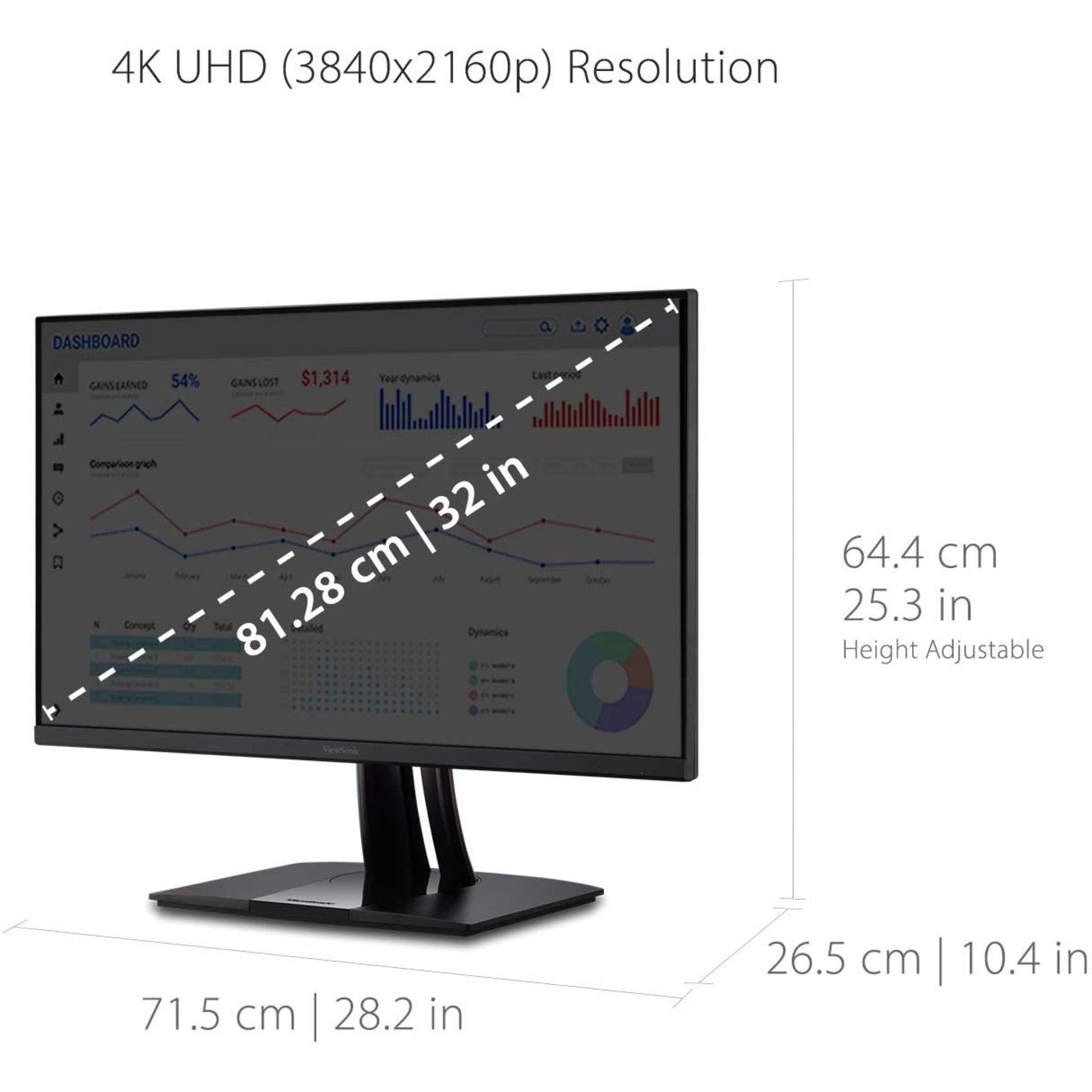 Monitor Profesional de Diseño Gráfico ViewSonic VP3256-4K ColorPro de 32" 4K UHD con USB-C (90W) Validado por Pantone