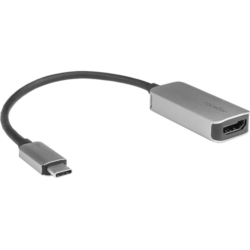 Side view of Rocstor USB-C to HDMI adapter showing aluminum gray finish and black cable