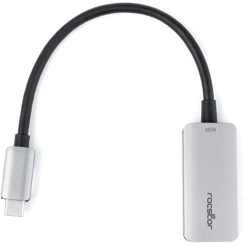 Top view of Rocstor USB-C to HDMI adapter highlighting curved cable design