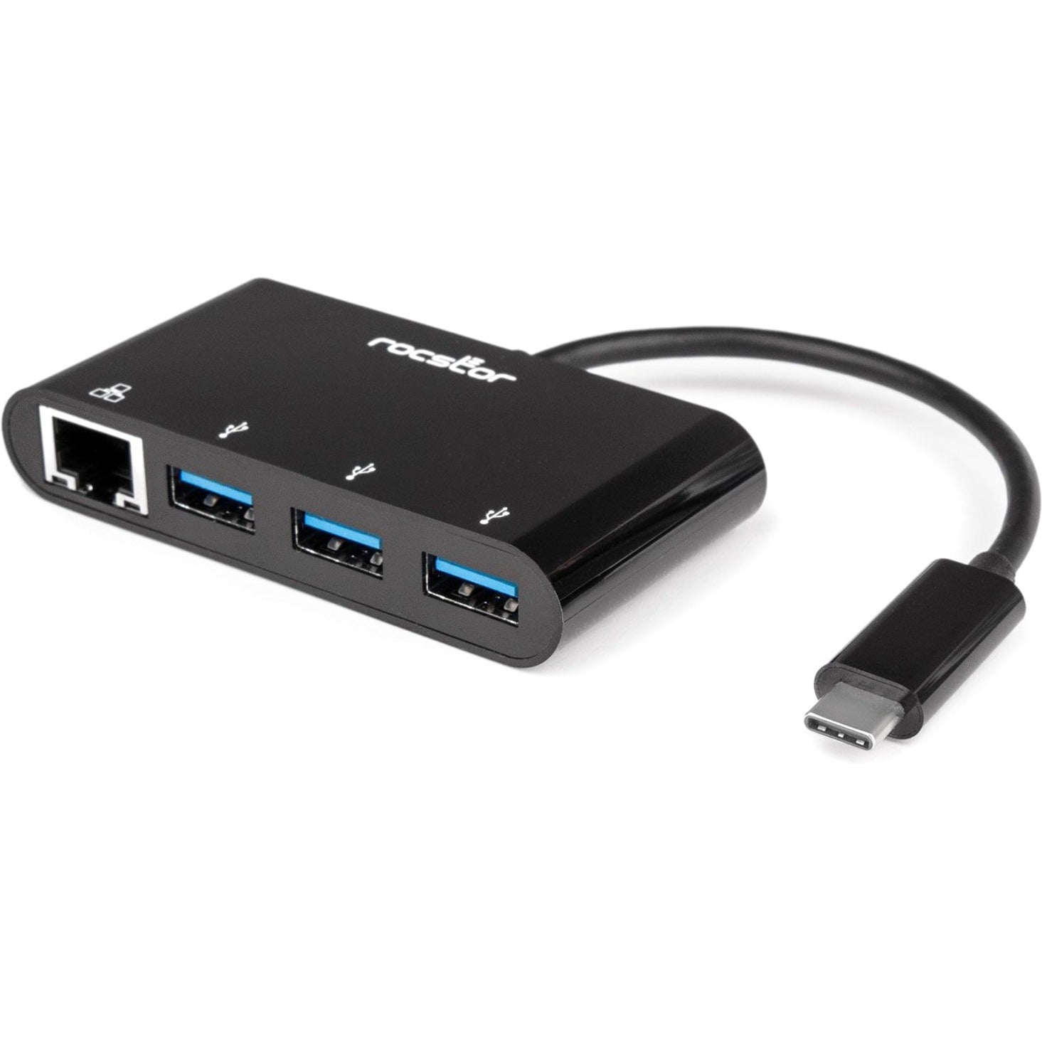 Side angle view of Rocstor USB-C hub emphasizing build quality and port design-alternate-image3