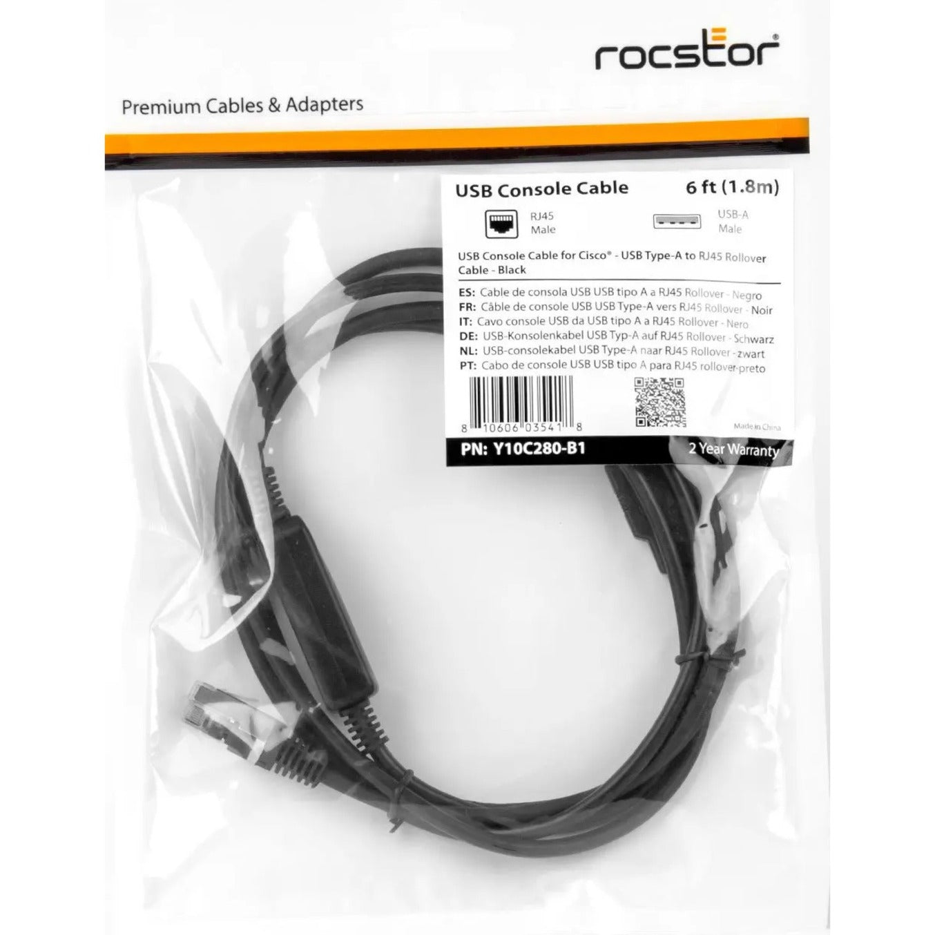 Rocstor Y10C280-B1 Premium Cisco USB Console Cable - USB Typ-A zu RJ45 Rollover-Kabel 6ft 2-Jahres-Garantie