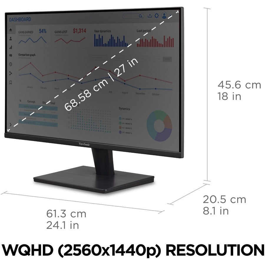 뷰소닉 VA2715-2K-MHD 27" 2K 모니터 QHD 2560 x 1440 HDMI DP 내장 스피커 적응형 싱크/프리싱크