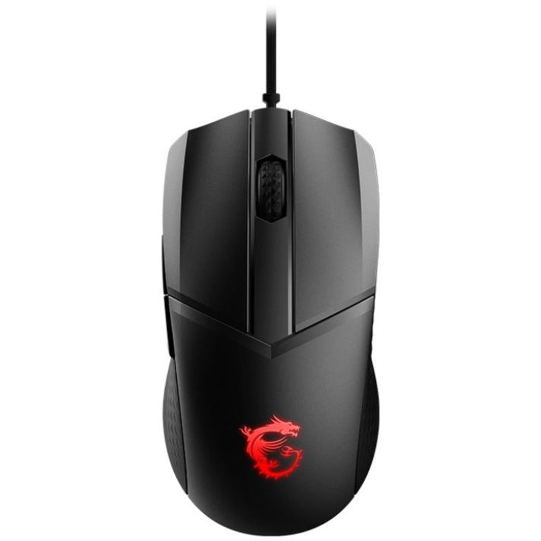 Top view of MSI Clutch GM41 gaming mouse showing matte black finish and red dragon logo-alternate-image1