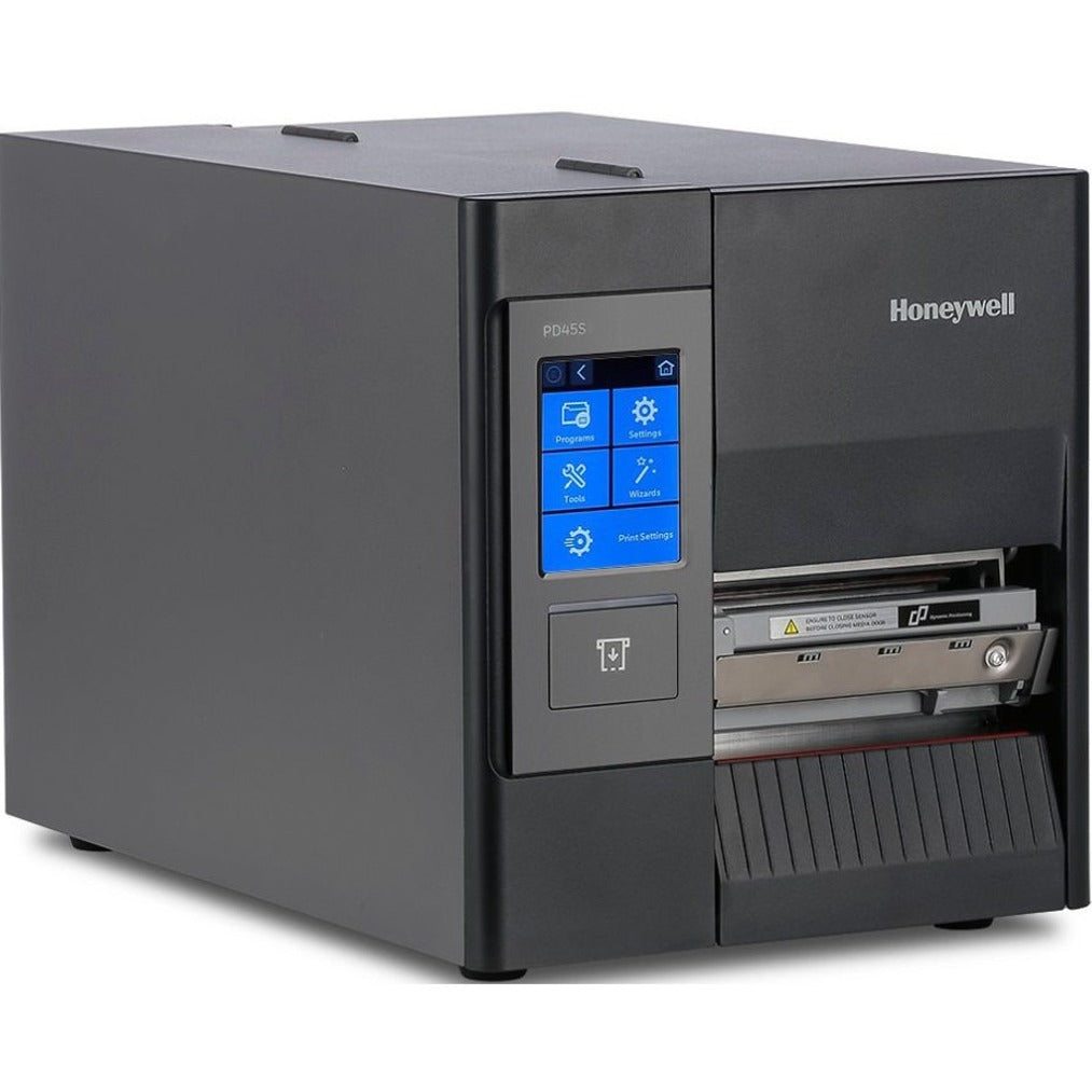 Side angle view of Honeywell PD45 industrial printer highlighting sturdy construction and media path-alternate-image2