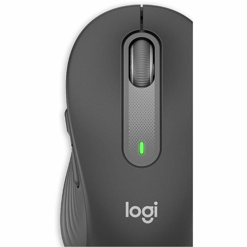 Detailed close-up view of Logitech M650 mouse showing premium construction and branding