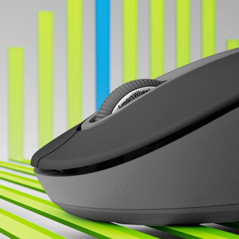 Close-up of Logitech M650 L's SmartWheel scroll mechanism with dynamic scrolling visualization