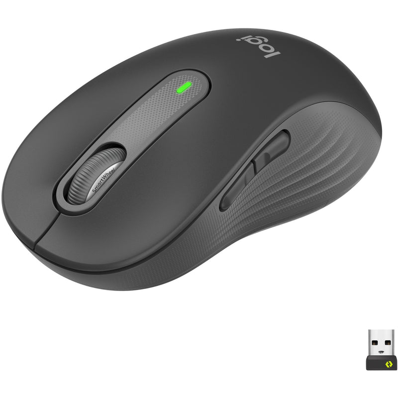 Logitech M650 L wireless mouse in graphite color featuring SmartWheel scroll and LED indicator