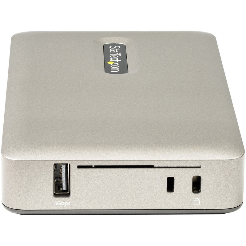 Side view of docking station showing USB ports and security slot