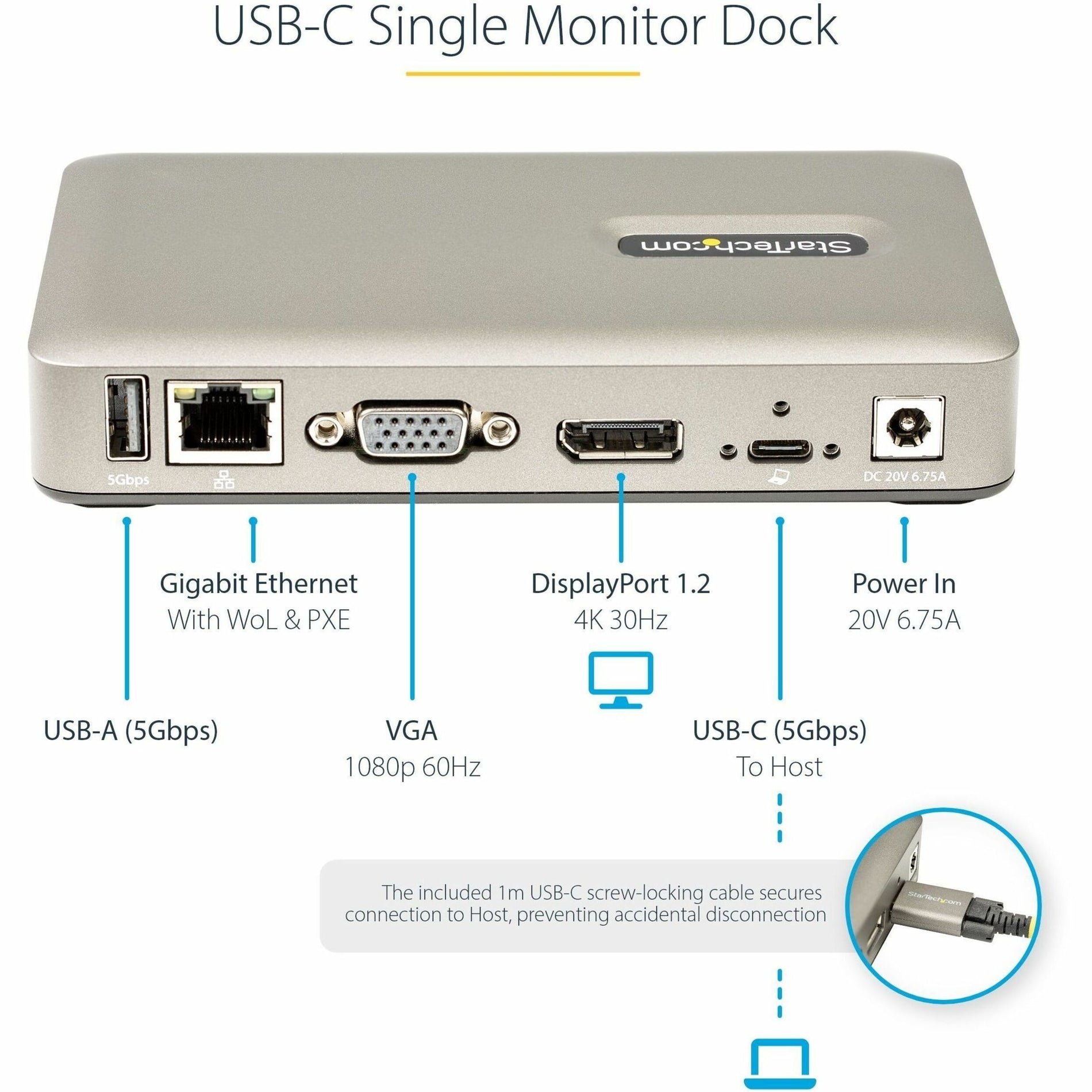 ستار تكنولوجي.كوم محطة إرساء DKM30CHDPD، محطة دوك لابتوب USB-C مع منفذ عرض 4K، VGA، منافذ USB، إيثرنت بسرعة جيجابت، رمادي فضاء