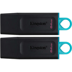 Kingston DataTraveler Exodia 64GB USB 3.2 Gen 1 Flash Drive, Lightweight, Protective Cap, Key Ring, Teal and Black, 2 Pack - DTX/64GB-2P (5 Year Warranty)