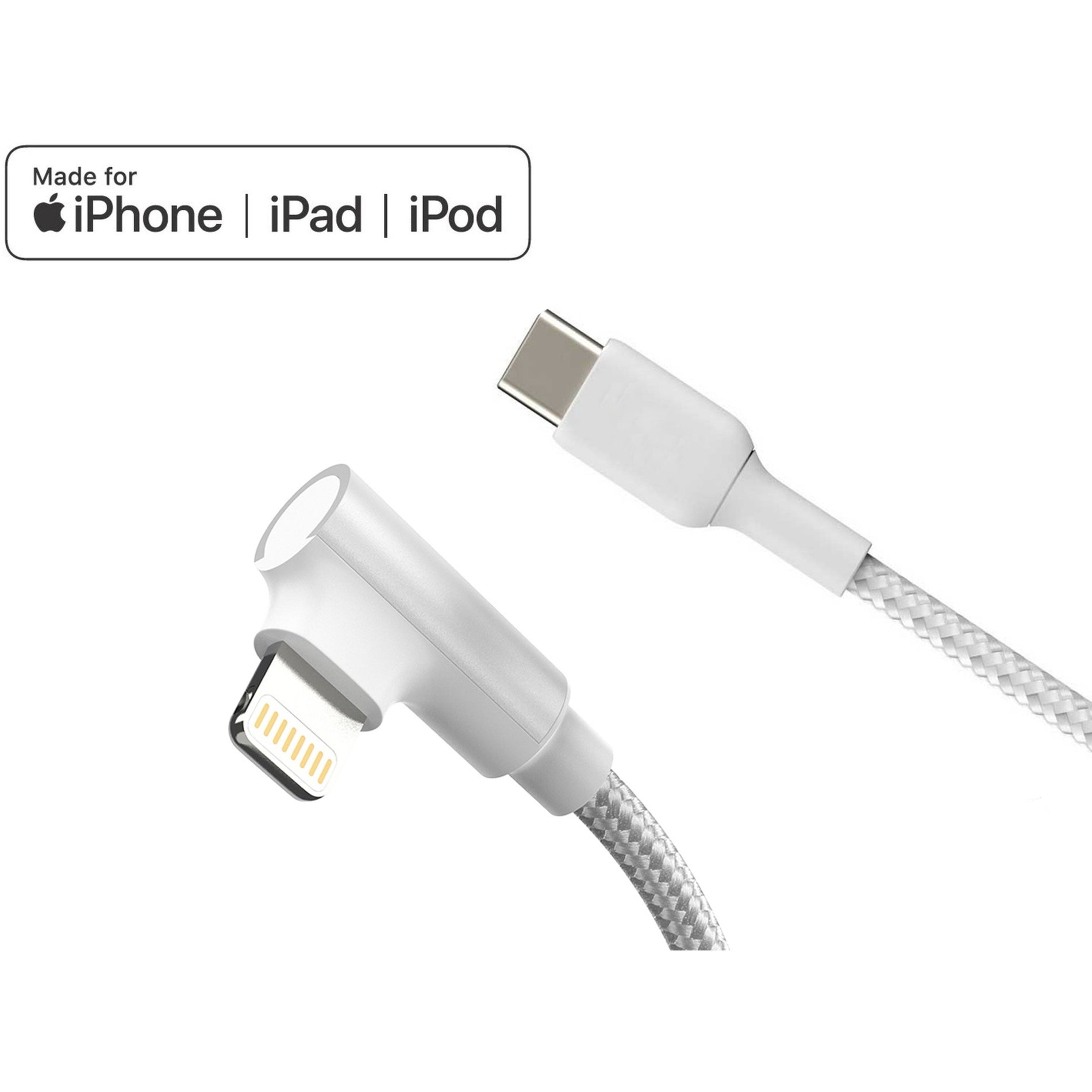 4XEM 4XLIGHTNING3RAW USB-C to Lightning Right Angled 3 FT Charging Cable, Cut Resistant, 90° Angled Connector, Charging