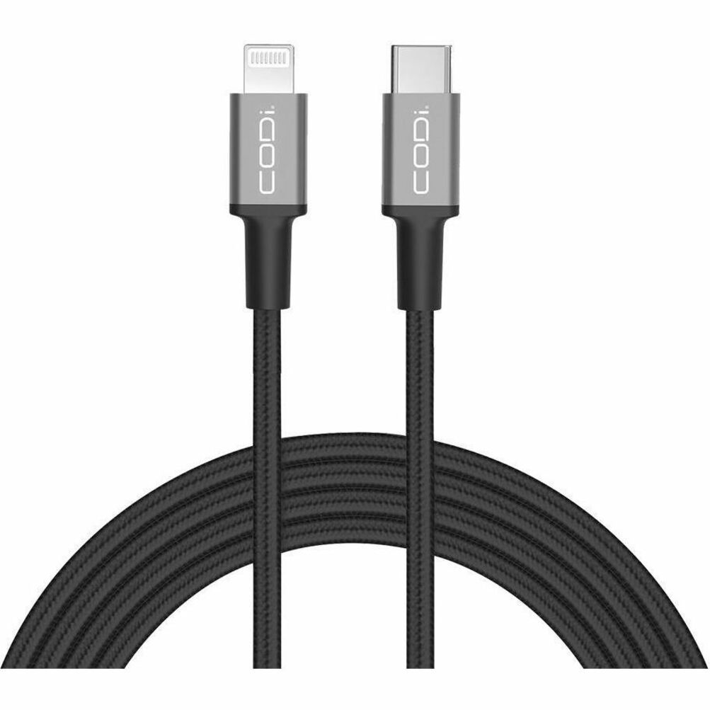 CODi A01072 6' USB-C to Lightning (MFI Certified) Braided Nylon Charge & Sync Cable, Quick Charge, Tangle Resistant