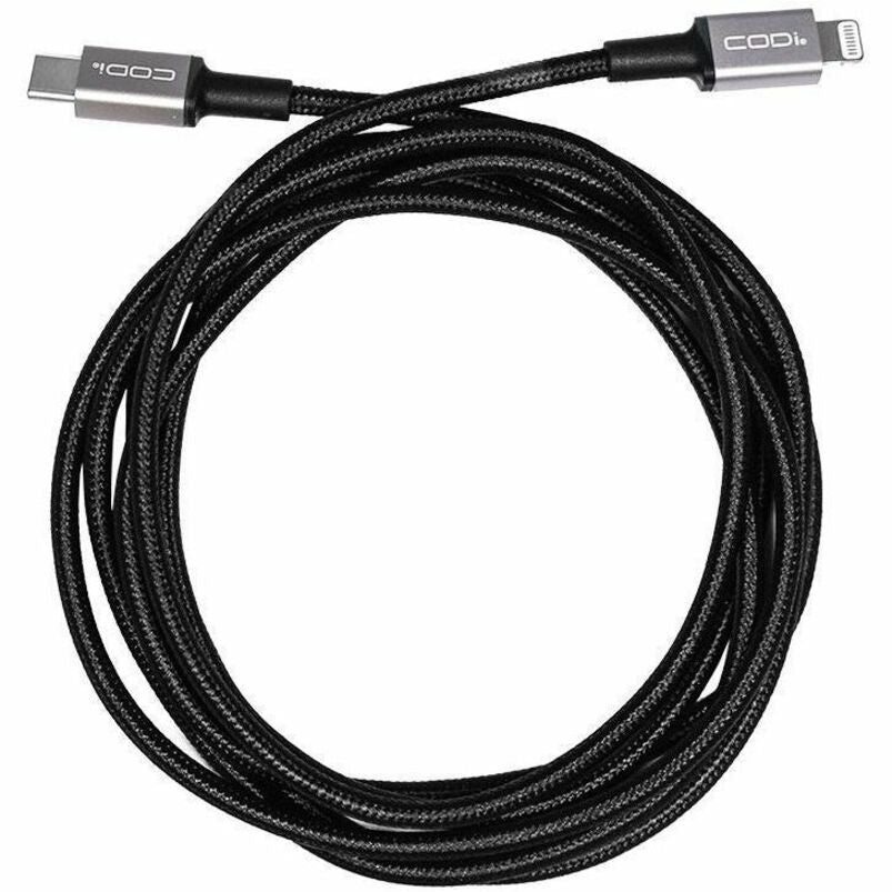 CODi A01072 6' USB-C to Lightning (MFI Certified) Braided Nylon Charge & Sync Cable, Quick Charge, Tangle Resistant