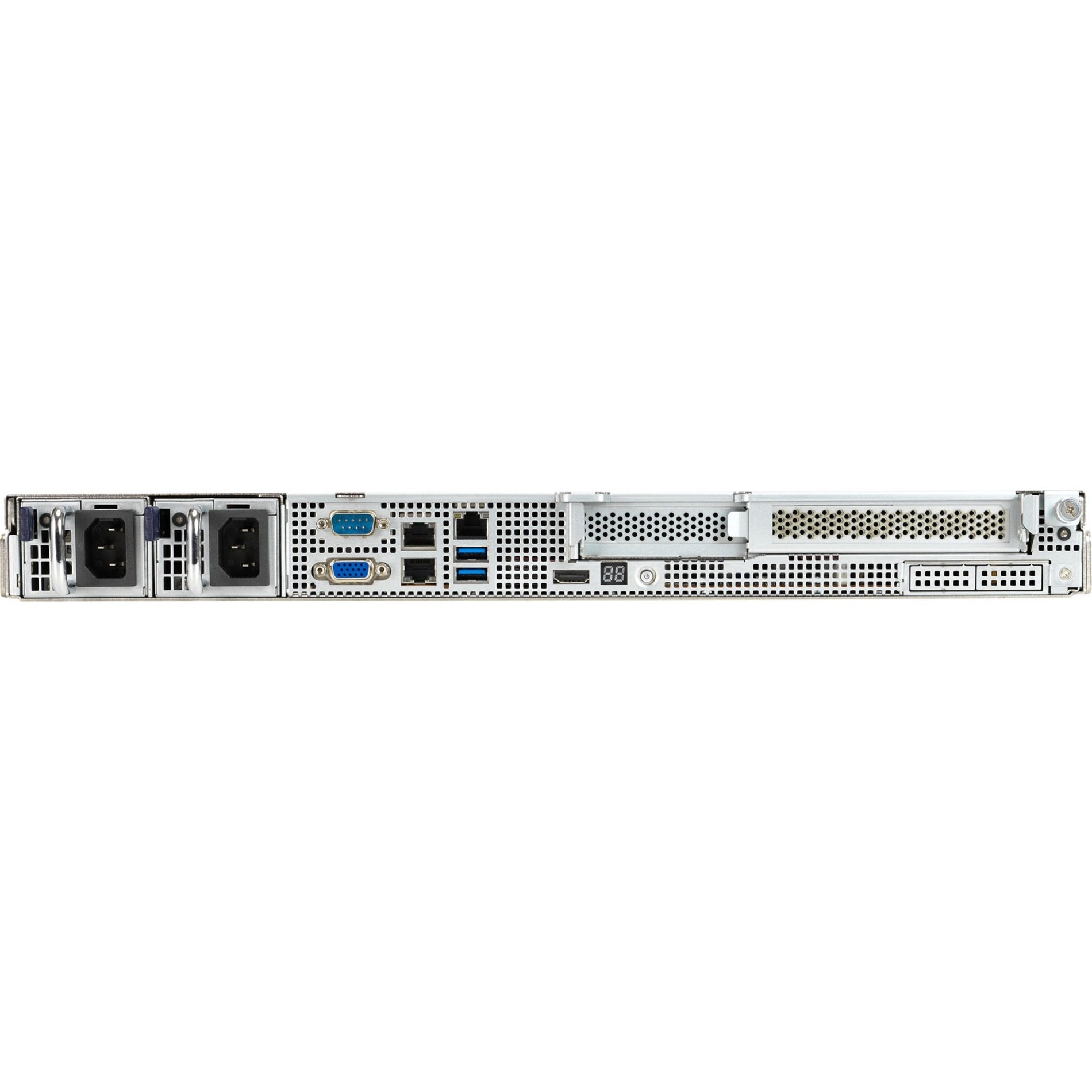 Close-up rear view of ASUS RS300-E11 server showing detailed port layout-alternate-image8