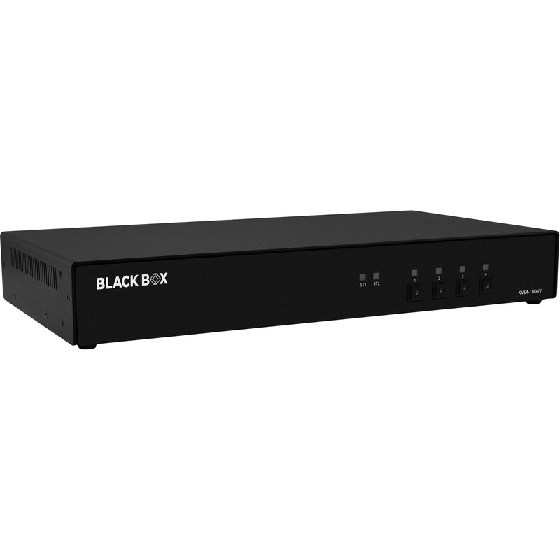 Angled view of Black Box KVS4-1004V Secure KVM Switch showing compact design and build quality