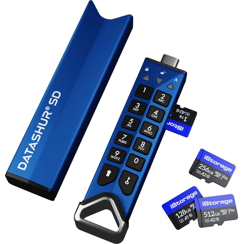 datAshur SD encrypted drive with multiple capacity microSD cards ranging from 128GB to 512GB