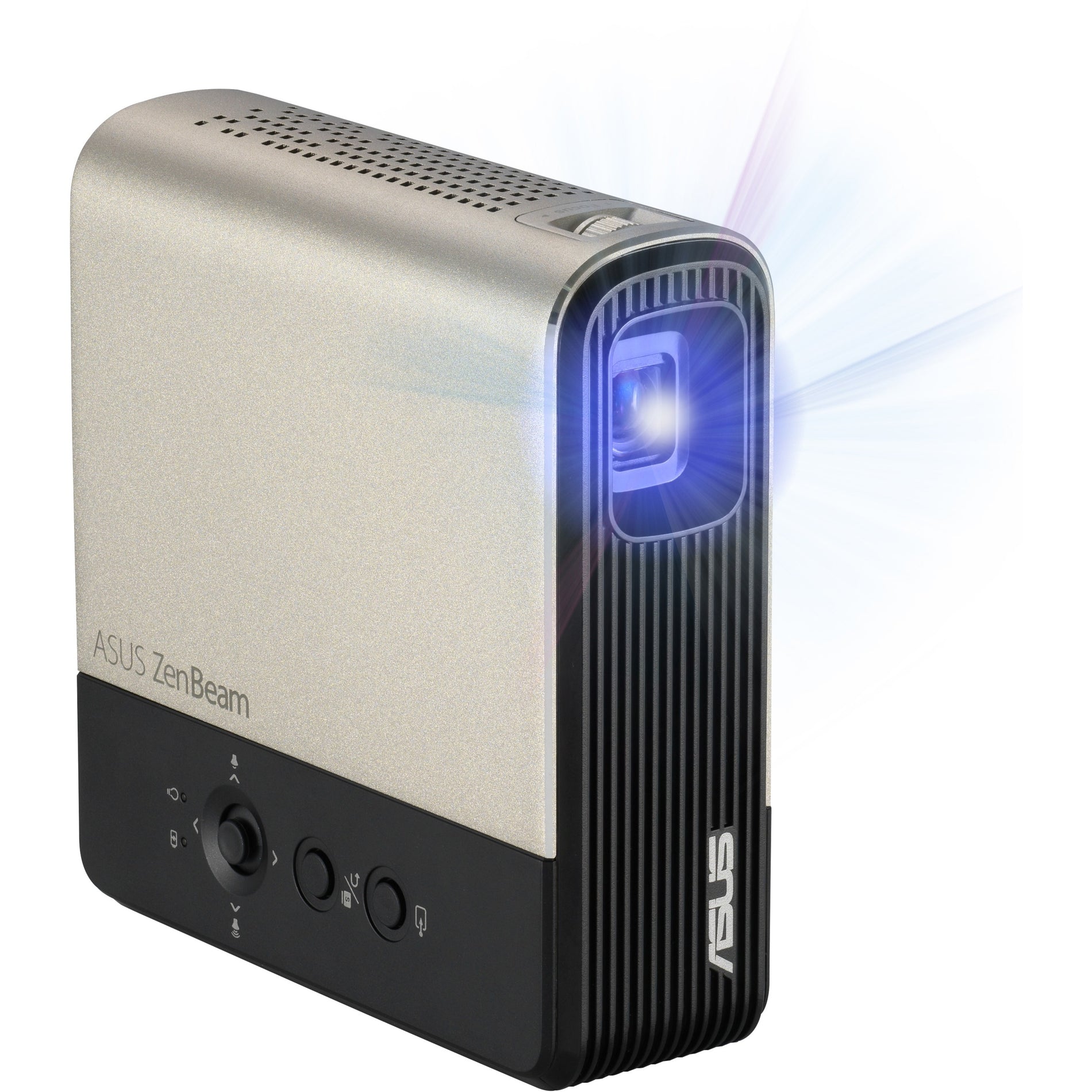 ASUS ZenBeam E2 projector with illuminated lens showing bright projection-alternate-image8