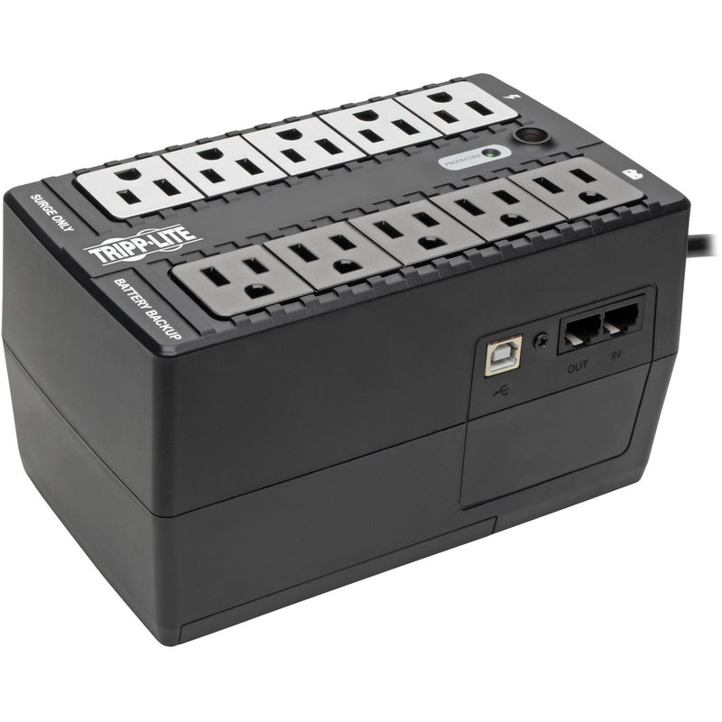 Tripp Lite INTERNET550U UPS system showing 10 outlets arranged in two rows with surge protection and battery backup zones