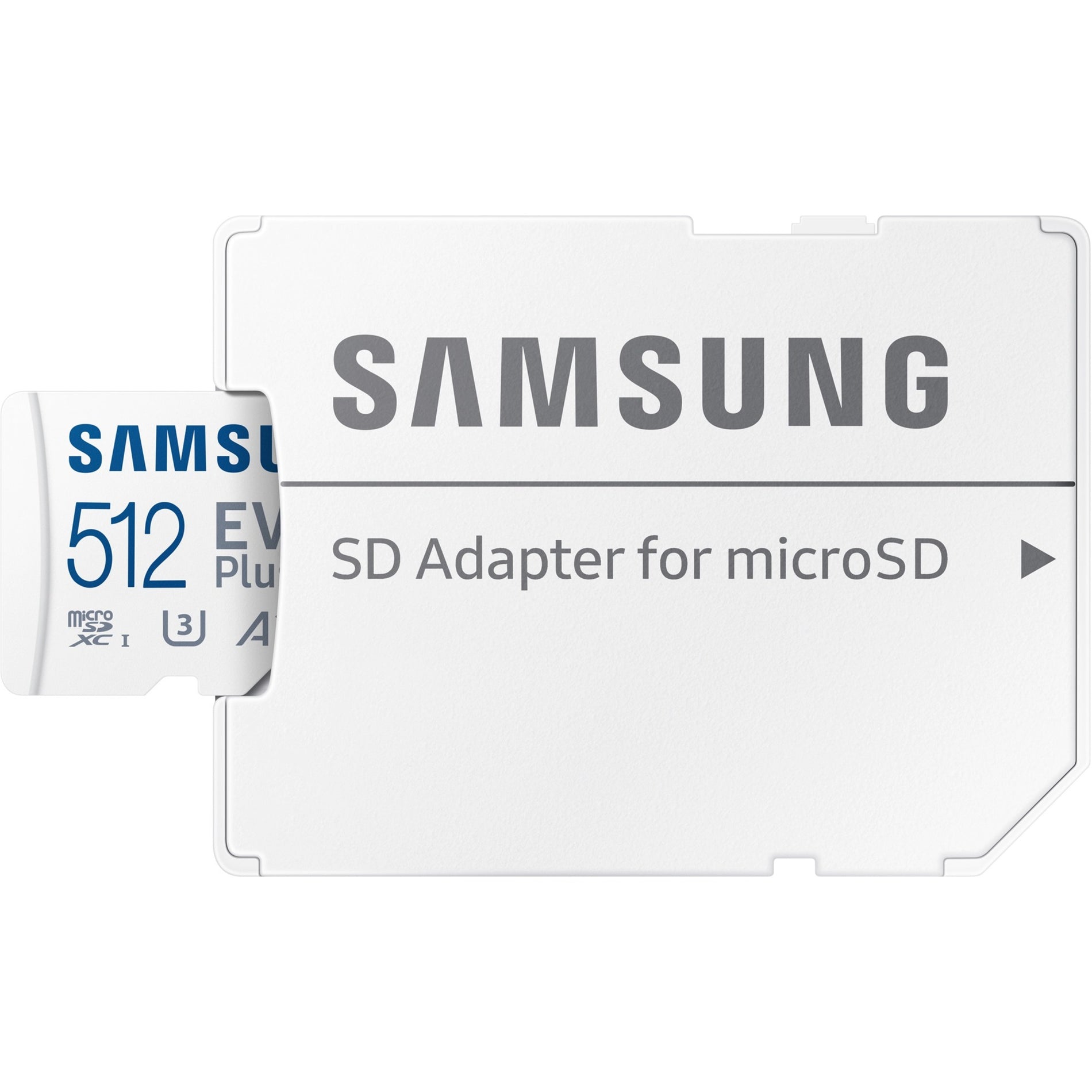 Samsung microSD card partially inserted into white SD adapter showing compatibility features-alternate-image2