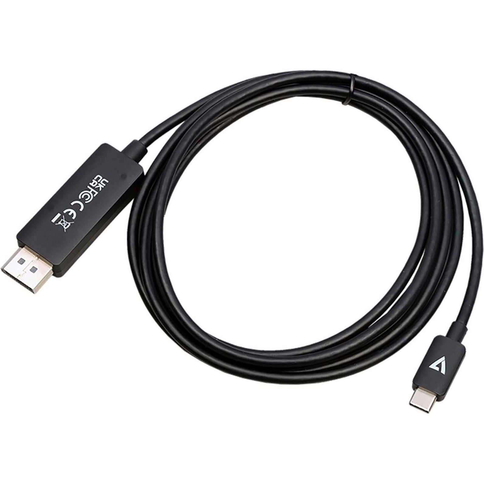 V7 V7USBCDP14-2M USB-C Male to DisplayPort 1.4 Male 32.4 Gbps 8K/4K UHD A/V Cable, Plug & Play, Strain Relief, Corrosion Resistant, EMI/RF Protection, Triple Shielded