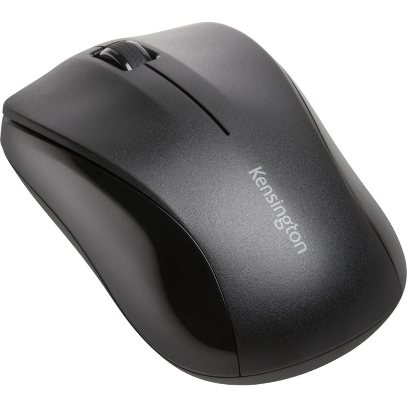 Angled view of Kensington wireless mouse highlighting ergonomic design and side profile