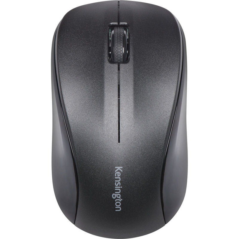 Top view of Kensington wireless mouse showing black matte finish and textured scroll wheel