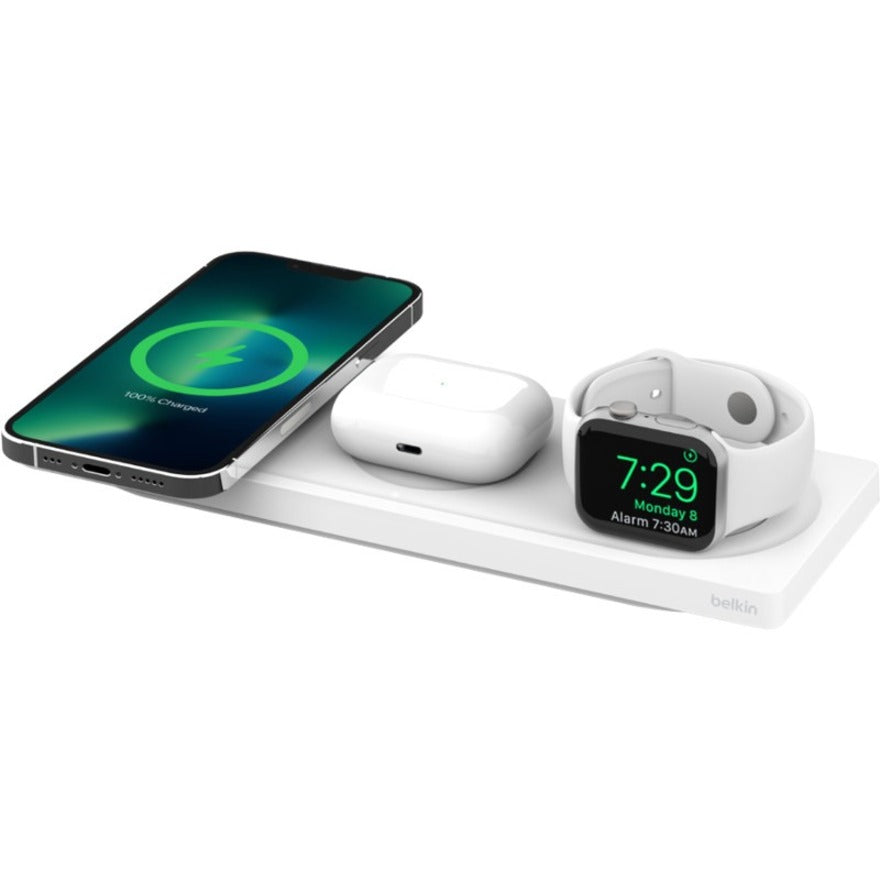 Belkin WIZ016TTWH 3-in-1 kabelloses Ladepad mit MagSafe Fast Charge Modus LED-Anzeige USB-Ladung