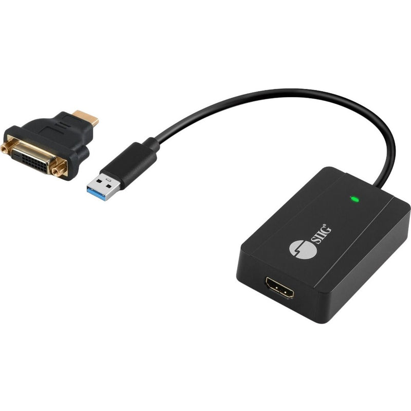 Side view of SIIG USB 3.0 to HDMI/DVI adapter with included DVI adapter