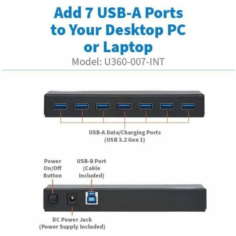 Tripp Lite U360-007-INT 7-Port USB-A Mini Hub - USB 3.2 Gen 1、International Plug Adapters、Portable Black  フルットライト U360-007-INT 7ポートUSB-Aミニハブ - USB 3.2 Gen 1、国際プラグアダプタ、ポータブルブラック