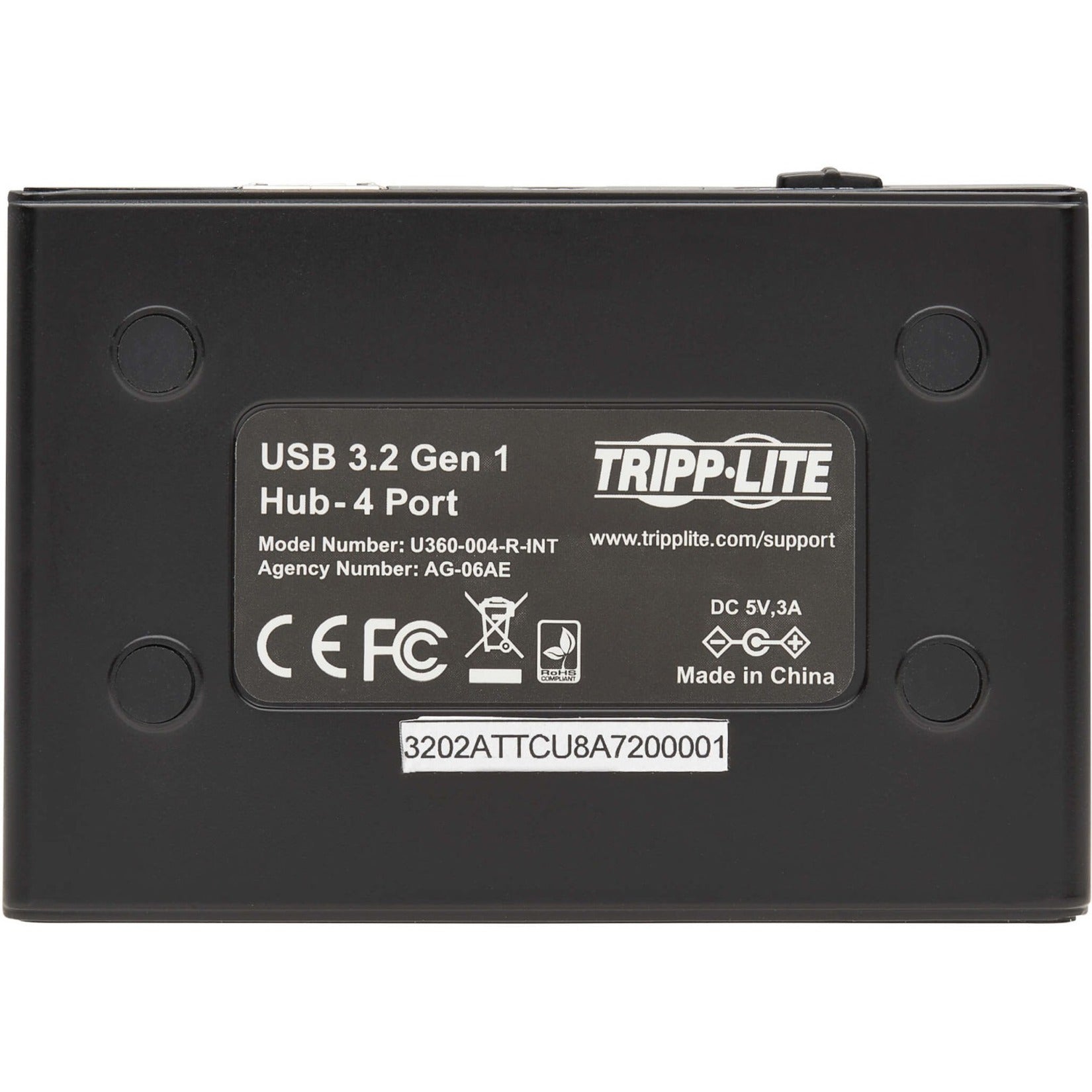 Tripp Lite U360-004-R-INT 4-Port USB-A 小型集線器，USB 3.2 Gen 1，國際插頭適配器 品牌名稱: Tripp Lite (翻譯: 特力)