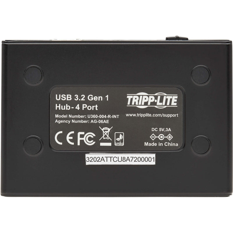 Bottom view of USB hub showing certification labels and technical specifications